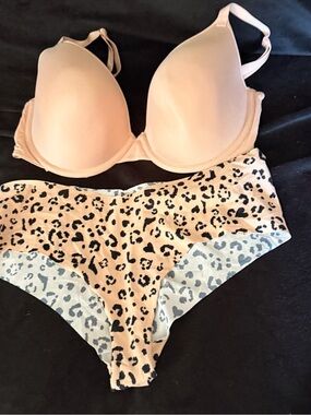 Victoria's Secret Nude Push-Up Bra with Leopard Hipster
